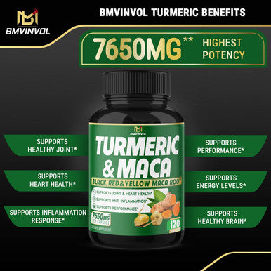 5in1 Turmeric Curcumin Capsules 7650mg 95 Curcuminoids Maca Garlic Ginger Black Pepper Supports Joint Health Inflammation Response 120 Count