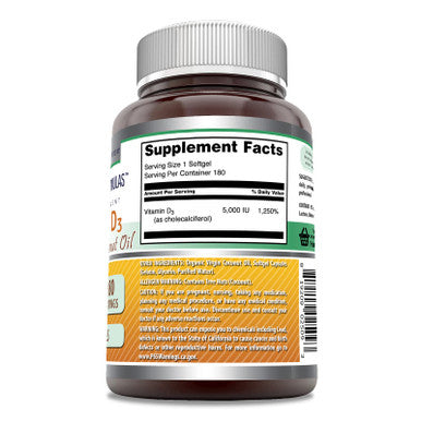 Amazing Formulas Vitamin D3 In Coconut Oil Supplement | 5000 Iu | 180 Softgels | Non-Gmo | Gluten Free | Made In Usa