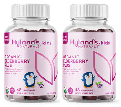 Hyland's s Kids Organic Elderberry Plus Gummies, Organic Black Elderberry with ZINC and Vitamin C, Immune Support for Children, 48 Vegan Gummies (2 Pack)