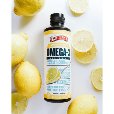 Barleans Lemon Creme Omega 3 Fish Oil Supplements 1080mg of EPA/DHA for Brain Heart Joint Immune Health AllNatural Fruit Flavor Non GMO Gluten Free 8Ounce