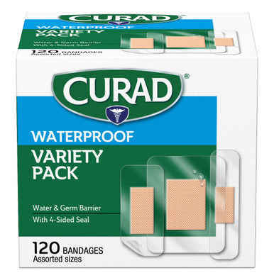 Curad Waterproof Bandage Variety Pack 3 Styles Included; Assorted Size 120 Bandages
