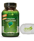 Irwin Naturals Men's Multivitamin Living Green Liquid-Gel Multi Essential Nutrients and Whole Foods Supplement - 120 Liquid Soft Gels Bundle with a Pill Case