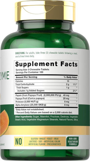 Carlyle Papaya Enzyme Chewable Tablets | Vegetarian Non-GMO Gluten Formula | Tropical Flavor