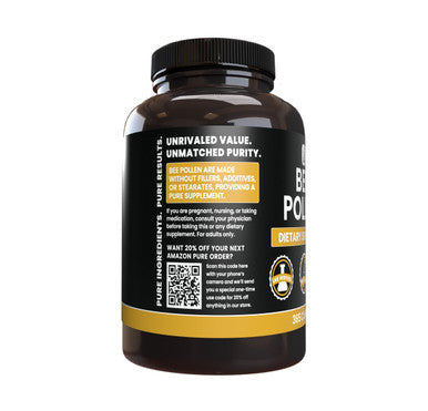 PURE ORIGINAL INGREDIENTS Bee Pollen (365 Capsules) No Magnesium Or Rice Fillers, Always Pure, Lab Verified