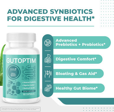 Gutoptim Probiotic & Prebiotic Capsules | Pre And Probiotics For Synbiotic Gut Health & Bloating Relief For Women & Men | Enzyme With Probiotics For Digestive Health | Non-Gmo, 60 Ct, 1 Month Supply