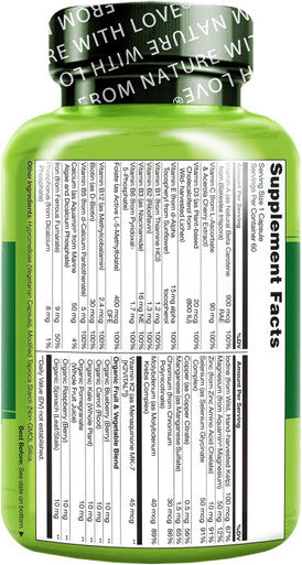 Naturelo One Daily Multivitamin For Women - Energy Support - Whole Food Supplement To Nourish Hair, Skin, Nails - Non-Gmo - No Soy - Gluten - 60 Capsules - 2 Month Supply