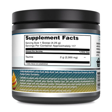 Amazing Formulas Taurine 500 Grams (1.1 Lb) Powder Supplement | 2000 Mg Per Serving | 111 Servings | Non-Gmo | Gluten Free | Made In Usa (Fruit Punch)