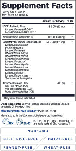 1MD Nutrition BiomeMD Probiotics 62 Billion CFUs 16 Strains 30 Capsule