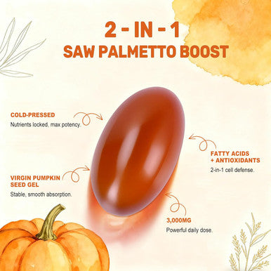 BEWORD Pumpkin Seed Oil with Saw Palmetto Capsules, 3000mg/serving, 300/600 Softgels | Cold Pressed, Pure Virgin Oil, Essential Fatty Acids & Phytosterols | Supports Hair, Urinary, Bladder & Prostate Health