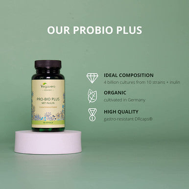 Probiotics & Prebiotics VegaveroÃƒâ€šÃ‚Â® | 100% Organic | 10 Strains (Lactobacillus + Bifidobacterium) | 4 Billion Active Bacteria & Inulin from Agave | 90 Vegan Capsules | No Additives