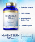 Magnesium 500Mg | 400 Coated Caplets | Vegetarian, Non-Gmo, And Gluten Free Supplement | By Carlyle
