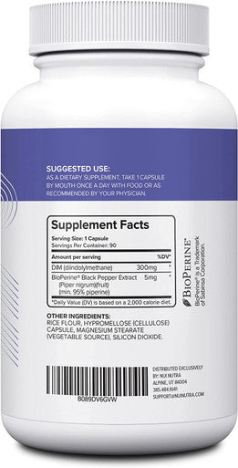 DIM Supplement 300mg + BioPerine Ãƒâ€šÃ‚Â® | Hormone Support & Estrogen Balance | 90 Capsules - Nui Nutra Pure DIM Supplement (Diindolylmethane) - Vegan, Gluten Free, Non-GMO, Lab Tested