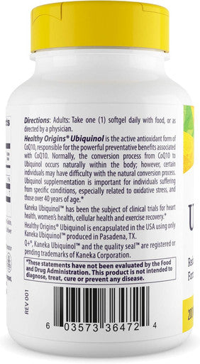 Healthy Origins Ubiquinol Active Form of CoQ10 200 mg Ubiquinol Supplements for Heart Health and Antioxidant Support Gluten Free and Non GMO Supplement 60 Softgels