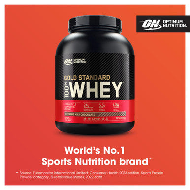 Optimum Nutrition Gold Standard Whey Muscle Building And Recovery Protein Powder With Naturally Occurring Glutamine And Amino Acids Extreme Milk Chocolate 71 Servings 2.27 Kg Packaging May Vary