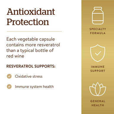 Solgar Resveratrol 500 Mg 30 Vegetable Capsules - Antioxidant Protection - Gluten Free Dairy Free - 30 Servings