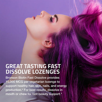 Bronson Biotin 10,000 Mcg Lozenges Fast Dissolve High Potency Supports Hair, Skin & Nails Mixed Berry Flavor - Non-Gmo, 180 Vegetarian Lozenges