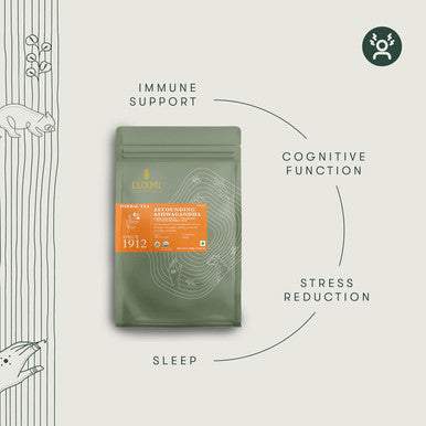 Luxmi Estates Astounding Ashwagandha Root Loose Tea 250g Pack | USDA Organic Herbal Tea For Stress Support | With Turmeric Ginger Lemongrass & More | 125 Cups