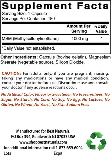 Best Naturals MSM 1000 mg 180 Capsules
