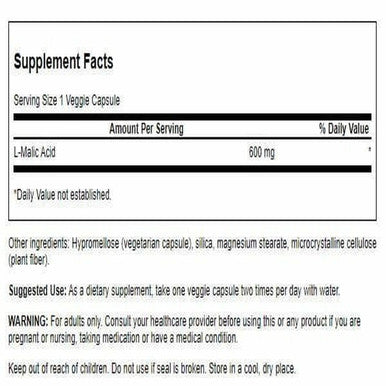 Swanson Malic Acid - Natural Supplement Promoting Cellular Energy Production - Supplement Formula to Help Nourish & Energizes Muscles - (100 Veggie Capsules, 600mg Each)