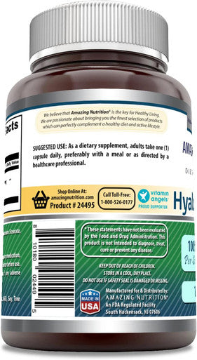 Amazing Nutrition Formulas Hyaluronic Acid 100 Mg Capsules Supplement | Non-GMO | Gluten | Made in USA (1 Pack 120 Count)