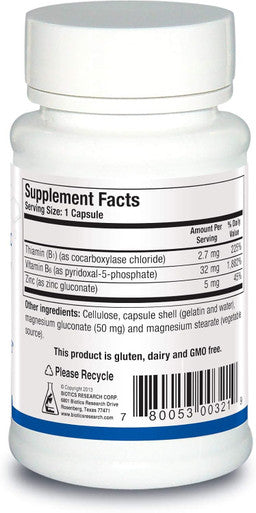 Biotics Research B6 B1 Plus Zinc Supplies Active Forms of B Vitamins. 5mg of Highly bioavailable Form of zinc. Aids in Activity of Over 300 Different zinc Dependent enzymes 90 Caps