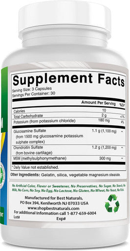Best Naturals Glucosamine Chondroitin Msm Supplements 2600 Mg Per Serving 90 Capsules (90 Count (Pack Of 2))