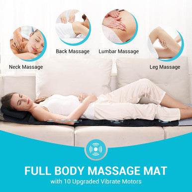 Full Body Massage Mat With Heat Adjustable Pillows Vibration Back Heating Massager With 10 Vibrating Nodes & 6 Therapy Heating Pads For Neck Back Leg Muscle Pain Relaxation & Circulation