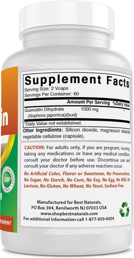 Best Naturals Quercetin 1000 mg/Serving 120 Veggie Capsules (120 Count (Pack of 3))