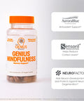 Genius Mindfulness Supplement, Nootropic Cognitive Brain Booster Enhances Memory, Focus & Energy - Calming Supplement with Ashwagan, NeuroFactor, & Blueberry Extract - 30 Veggie Capsules