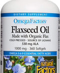 Omega Factors by Natural Factors Flaxseed Oil Supports Overall Health with Omega3 6 and 9 Fatty Acids 360 softgels 360 servings
