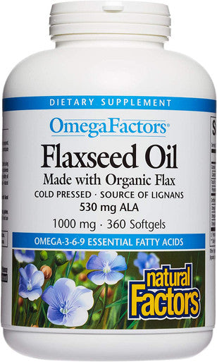 Omega Factors by Natural Factors Flaxseed Oil Supports Overall Health with Omega3 6 and 9 Fatty Acids 360 softgels 360 servings