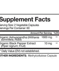 Nutrivein Organic Ashwagan Capsules 1600mg with Black Extract - 120 Vegan Pills - 100% Pure Root Powder Supplement - Supports Relief, Immune, Energy, Stamina & Mood
