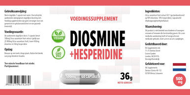 Hepatica Diosmin Hesperidin 500Mg 60 Vegan Capsules, 3Rd Party Lab Tested, High Strength Supplement, No Fillers Or Bulkers