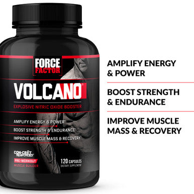 Force Factor Volcano Pre Workout Nitric Oxide Booster Supplement for Men with Creatine and L-Citrulline to Help Boost Nitric Oxide, Energy, Build Muscle & Improve Flow, 360 Capsules