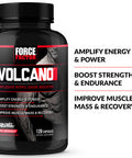 Force Factor Volcano Pre Workout Nitric Oxide Booster Supplement for Men with Creatine and L-Citrulline to Boost Nitric Oxide and Energy, Help Build Muscle, Better Pump and Workout, 120 Capsules