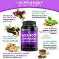 6-In-1 Organic Maca Root & Ashwagandha Capsules 1710Mg W/Dhea & Black Pepper Fruit Extract - Maca Root Capsules For Women & Men - Stamina, Bone And Mood Support Supplement,120 Capsules (40 Servings)