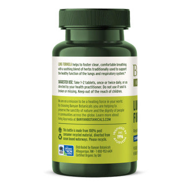 Banyan Botanicals Lung Formula Organic Respiratory Support For Lung Health Plant-Based Blend With Licorice, Tulsi Leaf, And Other Lung Health Herbs 90 Tablets