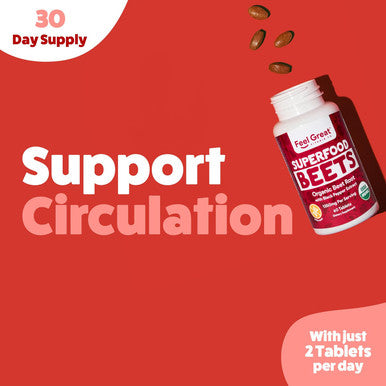 Feel Great Vitamins Organic Beet Root Powder Supplements (Tablets) Beets Nitric Oxide Supplement Red Beet Powder Support Healthy Circulation With Natural Nitrates For Natural Energy
