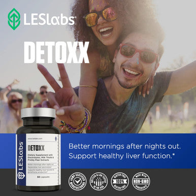 Les Labs DeToxx Better Mornings & Recovery Liver Support Electrolyte Replenishment & Glutathione Support Prickly Pear Milk Thistle & NAC Non-GMO Supplement 60 Capsules