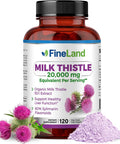 Fineland Milk Thistle Silymarin Extract 50:1, Max Strength 20,000Mg Eq Per Capsule, Liver Cleanse Detox, Liver Health Support Supplement, Antioxidant,120 Veggie Caps, 4 Months Supply, Vegan, Natural.