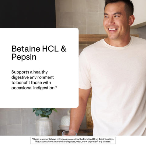 Thorne - Betaine Hcl & Pepsin - Digestive Enzyme & Hydrochloric Acid Supplement For Protein Digestion & Occasional Gas Or Bloating Relief - Third-Party Certified - Gluten & Dairy-Free 225 Capsules