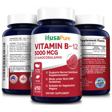 Vitamin B12 - 5000 MCG 150 Veggie Capsules (Non-GMO & ) - Max Strength Vitamin B 12