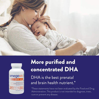 OmegaVia DHA 600 mg UltraPure DHA Supplements Omega3 for Brain Eyes Prenatal DHA Omega 3 Nutrient for Prenatal Pregnant and Nursing Women Burpless IFOS Tested for Mercury 120 Capsules