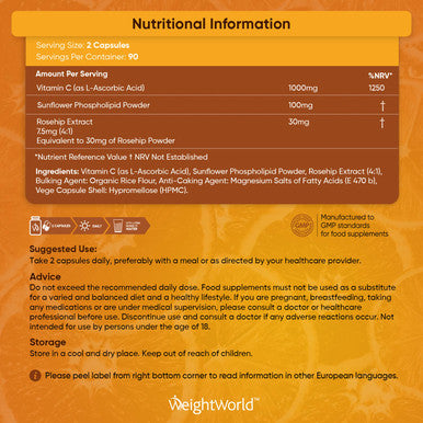 WeightWorld Liposomal Vitamin C Capsules 1000mg - 180 Vegan Capsules