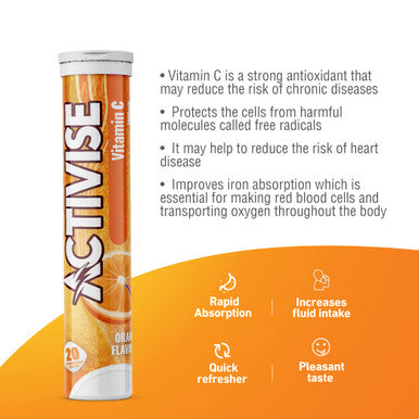 Activise vitamin c 1000mg effervescent tablets orange 20s