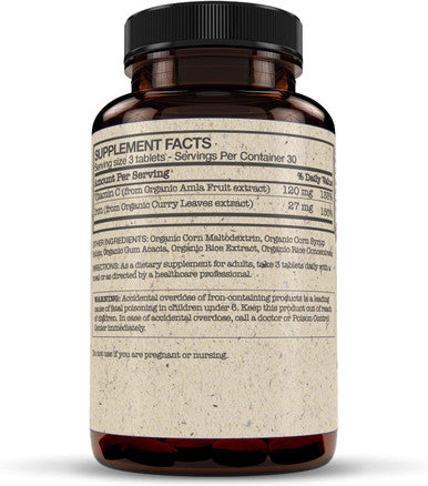 Futurebiotics Iron + Vitamin C, USDA Certified Organic, 90 Vegetarian Tablets