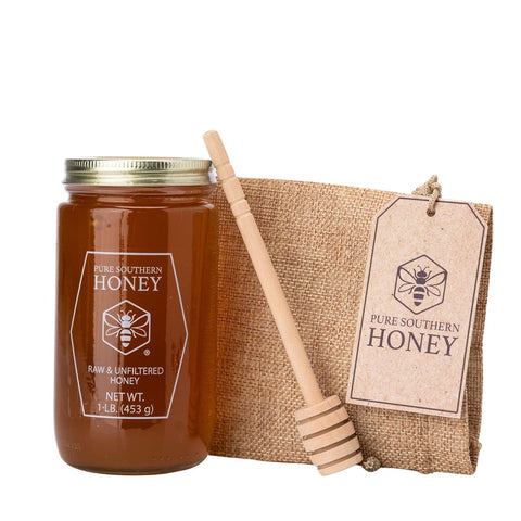 100% Authentic, USA ÃƒÂ¢Ã¢â€šÂ¬Ã¢â‚¬Å“ Made [ 4 oz ] MINI Raw Unfiltered Honey Gourmet Gift Bag with Dipper, Pure Southern Honey - Unheated - Non - GMO, No Additives, All - Natural Sweetener- Environmental-Friendly Glass Jar