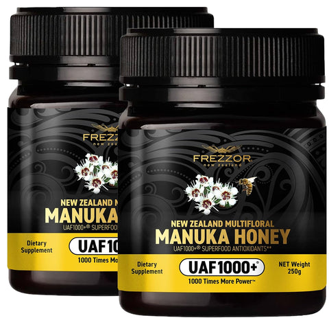 FREZZOR Premium New Zealand Raw Multifloral Manuka Honey with UAF1000+ Super Antioxidant, 230% More Bioactive, Best Support for Everyday Wellness, Antioxidant Superfood, 1 Jar (8.8oz/250g)