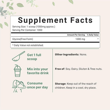 Micro Ingredients Glycine Powder 1KG (2.2 Pounds) Glycine 1000mg Per Serving Supports Restful Sleep and Neurotransmitter Water Soluble and Products of USA