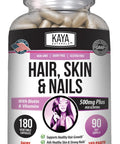 Kaya Naturals Hair Skin Nail Capsules BIOTIN Vitamin D Vitamin B12 A Folic Acid Support Hair Support Vitamin Supplement 180 Count